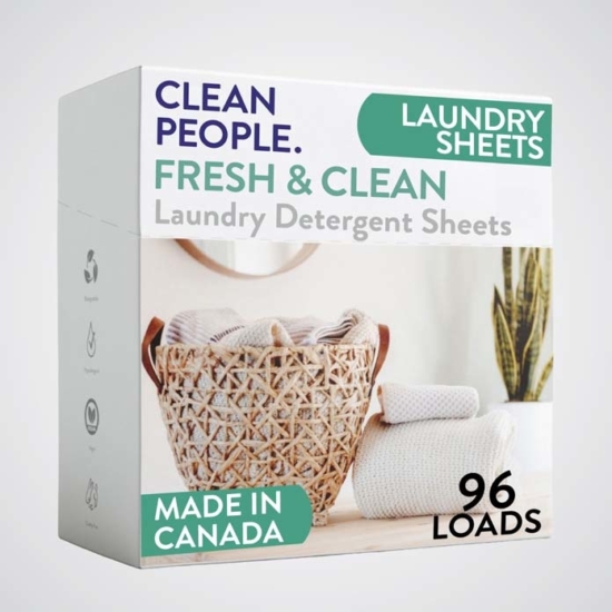 Clean People Laundry Detergent Sheets are scientifically formulated with clean ingredients to powerfully lift stains and leave you with fresh clothing.
Works with all washing machines: Top Loaders, Front Loaders, and HE (High Efficiency).  Works with Septic Tanks too!