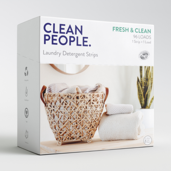 Better for You and Better for the Environment.
Better for You: Think of a CLEAN PEOPLE Laundry Detergent Strip as all the good stuff in your favorite Laundry Detergent with none of the bad stuff (no parabens, no phosphates, no added dyes, no chlorine).  Oh and just as effective with none of the mess!
Better for Environment: Bright orange or blue plastic laundry detergent jugs end up in a landfill or, worse, an ocean. With CLEAN PEOPLE, you’re helping rid the world of single use plastics and plastic all together.  That’s because Clean People uses no plastic!
We go one step further: For every 96 Pack (or larger) sold, we plant a tree 🌳 in your name.