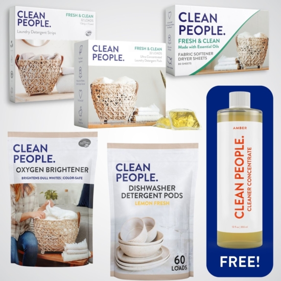 Get the 5 favorite Clean People Products + a free Lavender Cleaner Concentrate!
32 Pack Laundry Detergent Sheets
32 Pack Laundry Detergent Pods
80 Count Dryer Sheets
60 Load Dishwasher Detergent
41 oz Oxygen Brightener
BONUS FREE Lavender Cleaner Concentrate